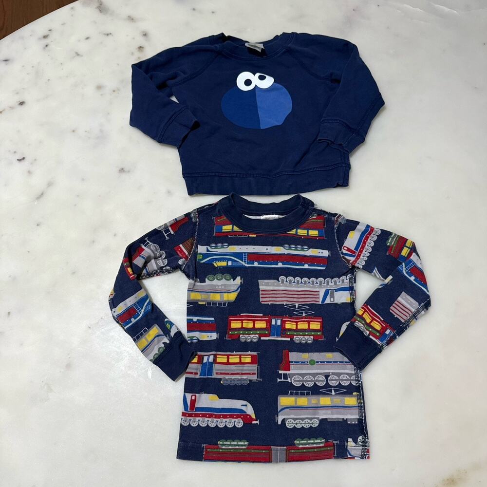 Bundle of 2 Hanna Andersson Sesame Street Monster Sweatshirt & Train Tee 2T 4
